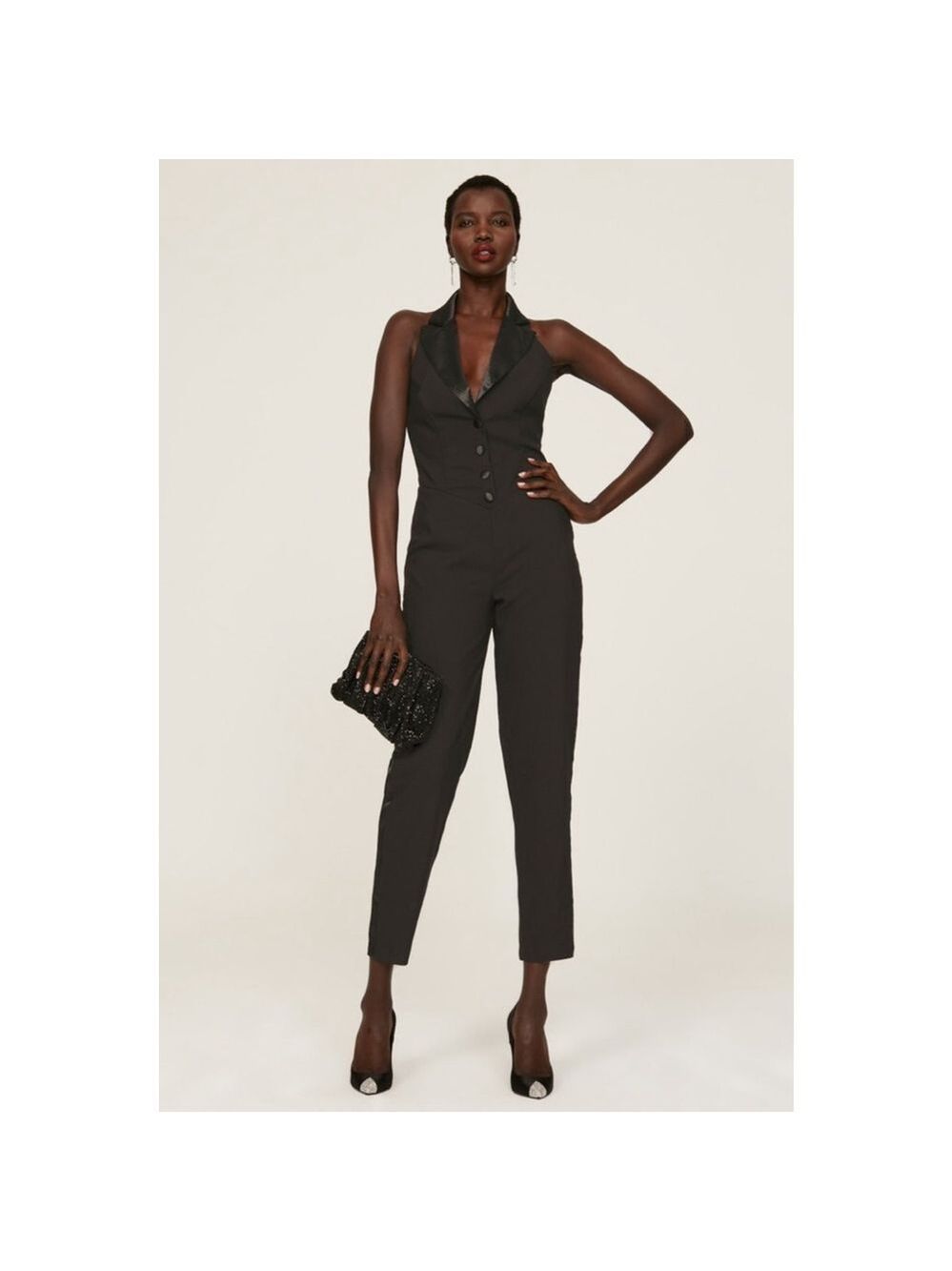 Women's ASHLEY PARK x RTR Black Tux-Inspired Halter Jumpsuit Size 6